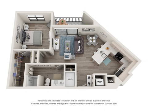 1 bed 1 bath floor plan L at Elevate Apartments, Madison, Wisconsin